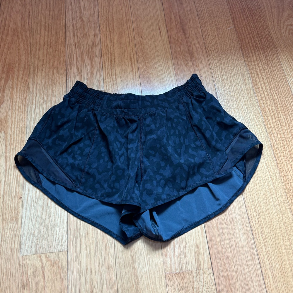 Lululemon Black Cheetah Hotty Hot 2.5 Shorts